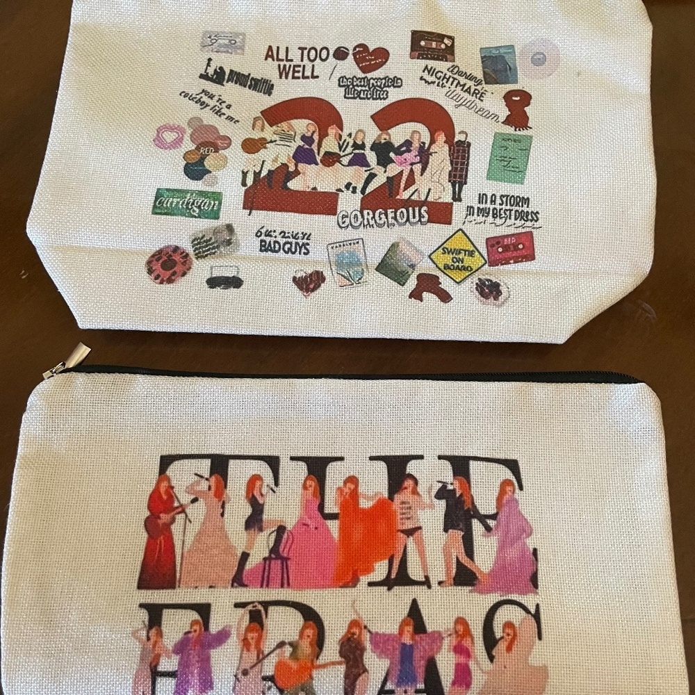 2 “Eras Tour” Cloth Zippered Cosmetic Bags NWOT